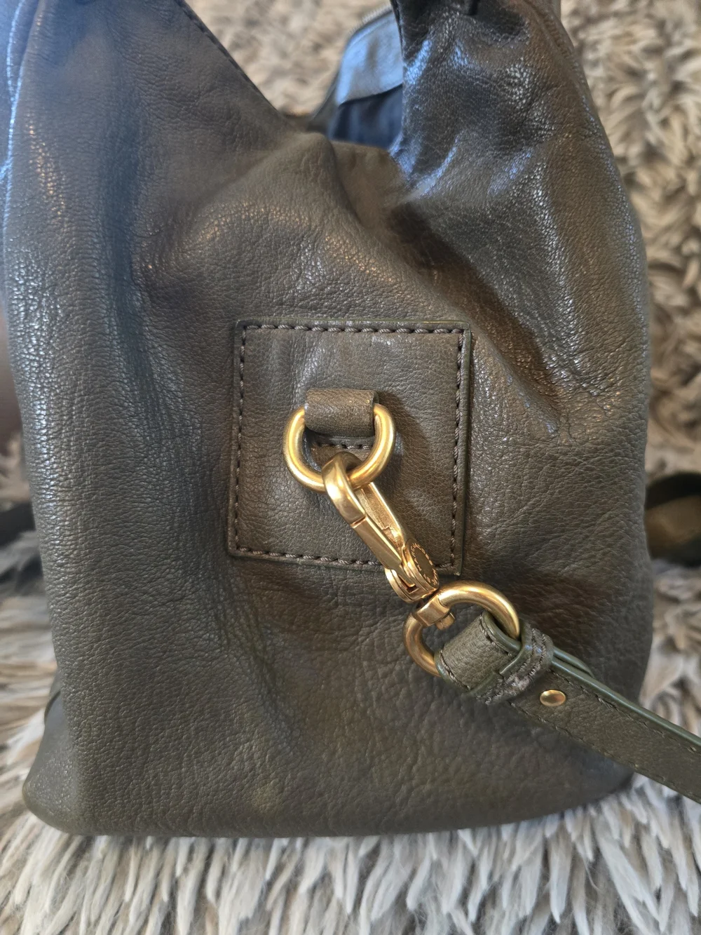 Marc Jacobs Olive Green Leather Satchel with Gold Hardware